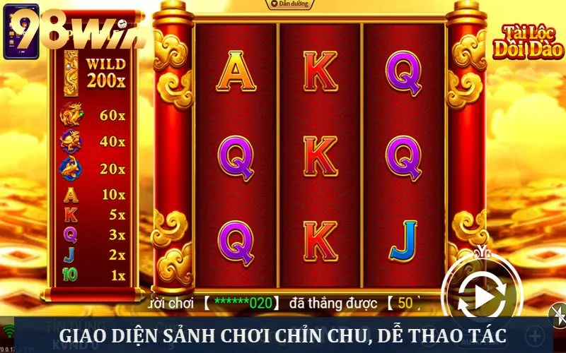 Giao diện sảnh nổ hũ 98WIN để thao tác