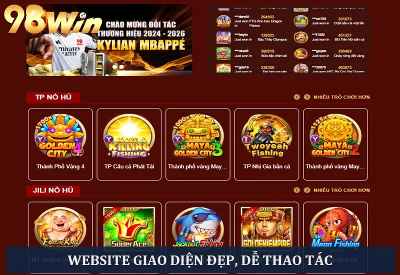 Giới thiệu 98WIN về giao diện mượt tốc độ tải nhanh