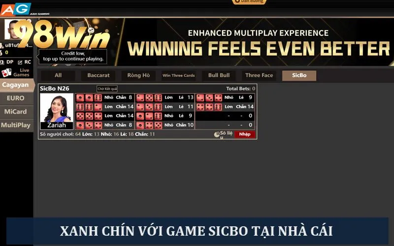 Sicbo kịch tính từng giây tại Casino 98WIN